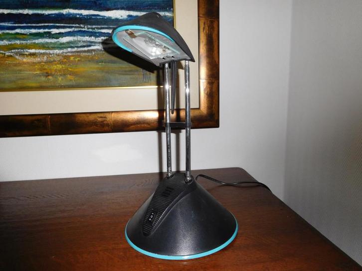 degelijke zwart bureellamp op voet -- modern, Huis en Inrichting, Lampen | Tafellampen, Zo goed als nieuw, Minder dan 50 cm, Glas