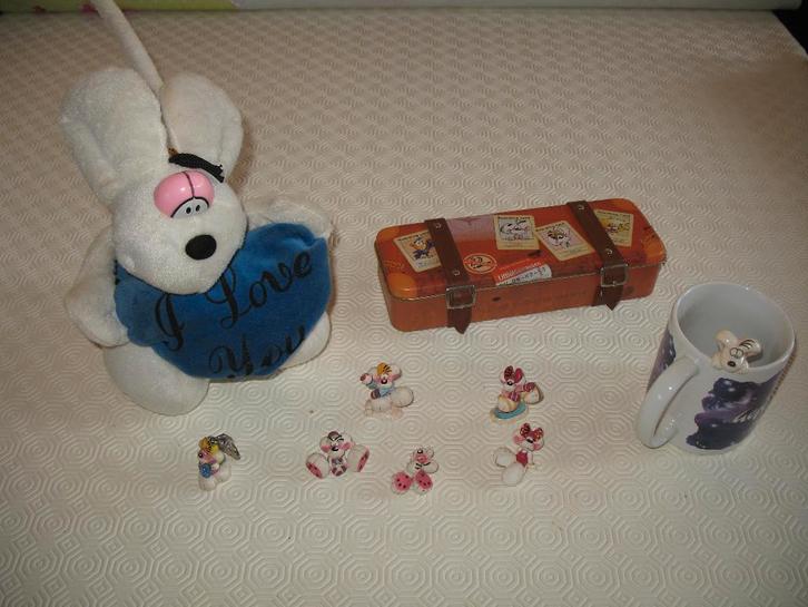 Diddl, pennendoos, kop en 5 figuurtjes  , e.a. , Verzamelen, Diddl, Knuffel, Diddl, Ophalen of Verzenden