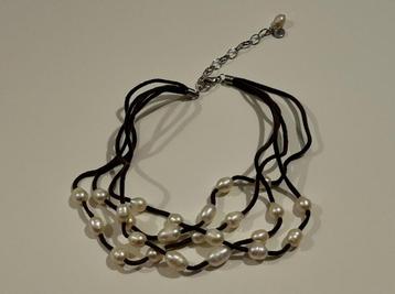 Titto bruine halsketting met witte parels, Ophalen of Verzenden, Nieuw, Bruin, Verstelbaar