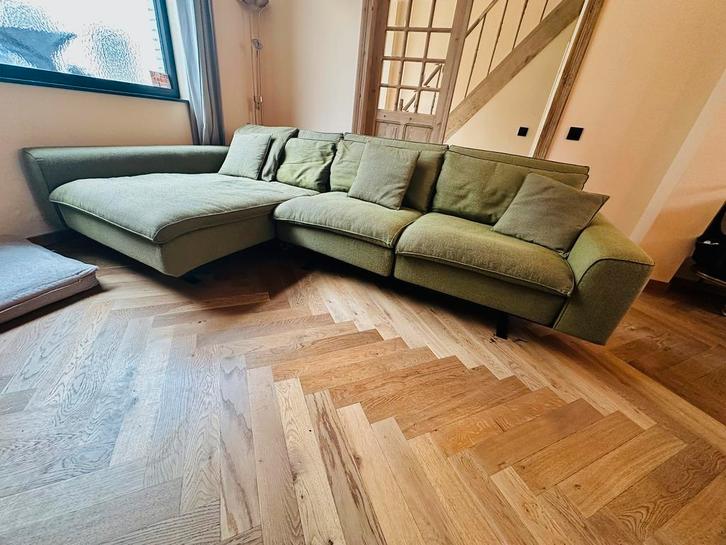 Groene design hoekzetel van Passepartout, Huis en Inrichting, Zetels | Complete zithoeken, Gebruikt, Hout, Metaal, Stof, Ophalen