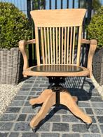 Antieke eiken houten bureau stoel met gietijzeren veer, Ophalen of Verzenden