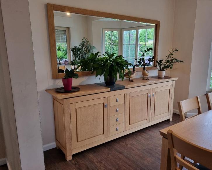 Eiken eetplaats Perlato (merk Theuns) - MOET NU WEG, Huis en Inrichting, Complete eetkamers, Gebruikt, Ophalen