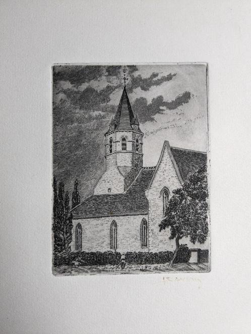 église - Juliaan Severin - gravure - dans cadre, Antiquités & Art, Art | Eaux-fortes & Gravures, Enlèvement ou Envoi