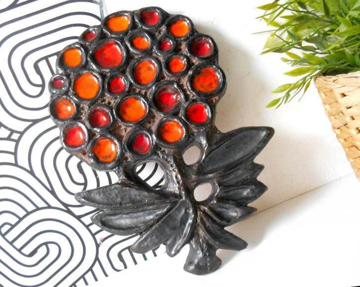 Vintage Wall Art met fat lava flowers - Van Erp / Perignem, Antiek en Kunst, Kunst | Designobjecten, Ophalen of Verzenden