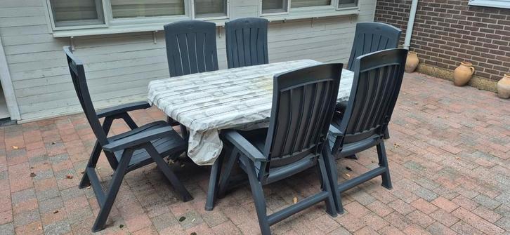 blauw, pvc, kussens, verstelbare zetels, Tuin en Terras, Tuinsets en Loungesets, Gebruikt, Tuinset, Ophalen