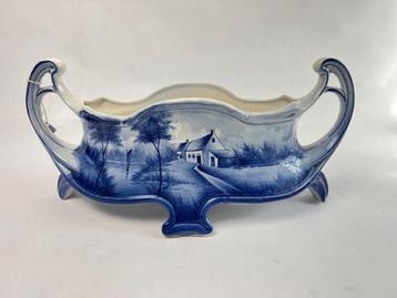 Blauw witte jardinaire delfts stijl jugendstil model, Enlèvement ou Envoi