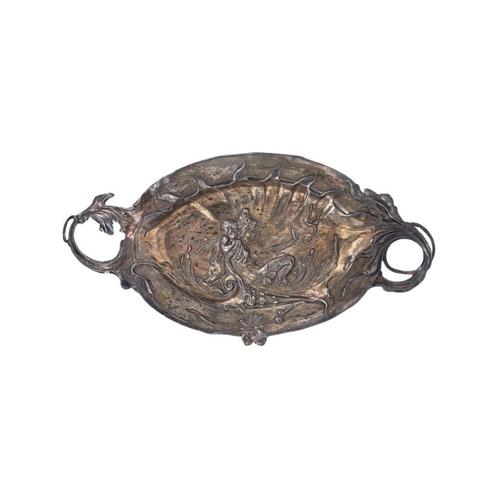 Plat Art Nouveau en métal argenté sur quatre pieds ronds, Antiquités & Art, Antiquités | Argent & Or, Enlèvement ou Envoi