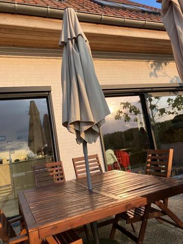 Applaro tuintafel met stoelen en parasol, Tuin en Terras, Ophalen, Eettafel
