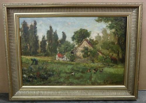 Emile RIMBOUT, boerin en kippen in de tuin, Antiek en Kunst, Kunst | Schilderijen | Klassiek, Ophalen of Verzenden