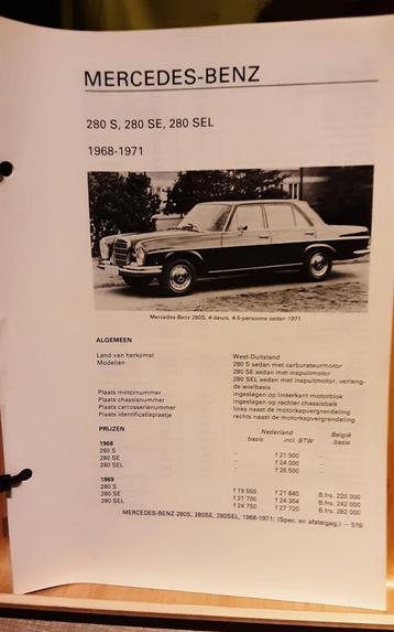 Mercedes-Benz 280 technische fiche, Boeken, Ophalen of Verzenden, Zo goed als nieuw, Mercedes