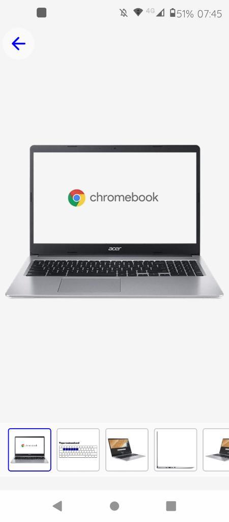 Acer Chromebook - Silver 4 j oud - Te Koop in Gent - a, Informatique & Logiciels, Chromebooks, Utilisé, 15 pouces, 4 GB ou moins