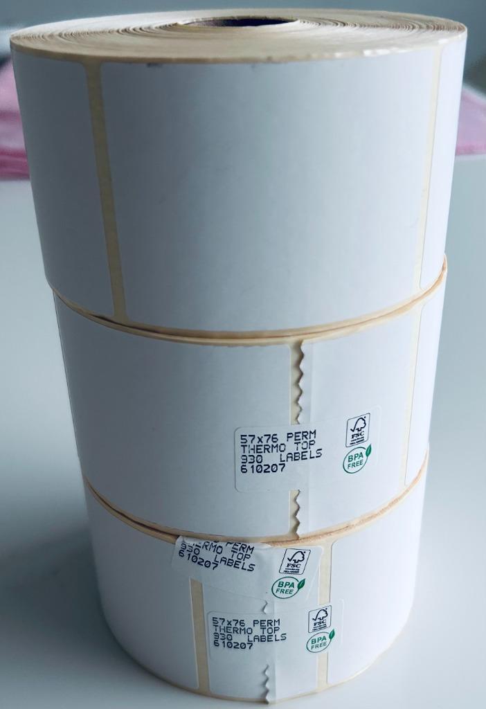 3 x Zebra 57x76mm, direct thermal 930 labels perm 3007209-T, Computers en Software, Labelprinters, Nieuw, Etiket, Ophalen of Verzenden