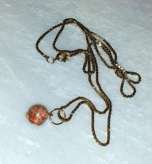 Ketting edelsteen hanger vintage oranje jaspis bol, Handtassen en Accessoires, Kettingen, Nieuw, Goud, Oranje, Met edelsteen, Met hanger
