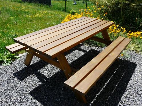 Table de pique-nique en bois massif, Tuin en Terras, Picknicktafels, Gebruikt, Rechthoekig, Hout, Ophalen