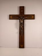 Crucifix croix bois Christ en cuivre, Ophalen of Verzenden
