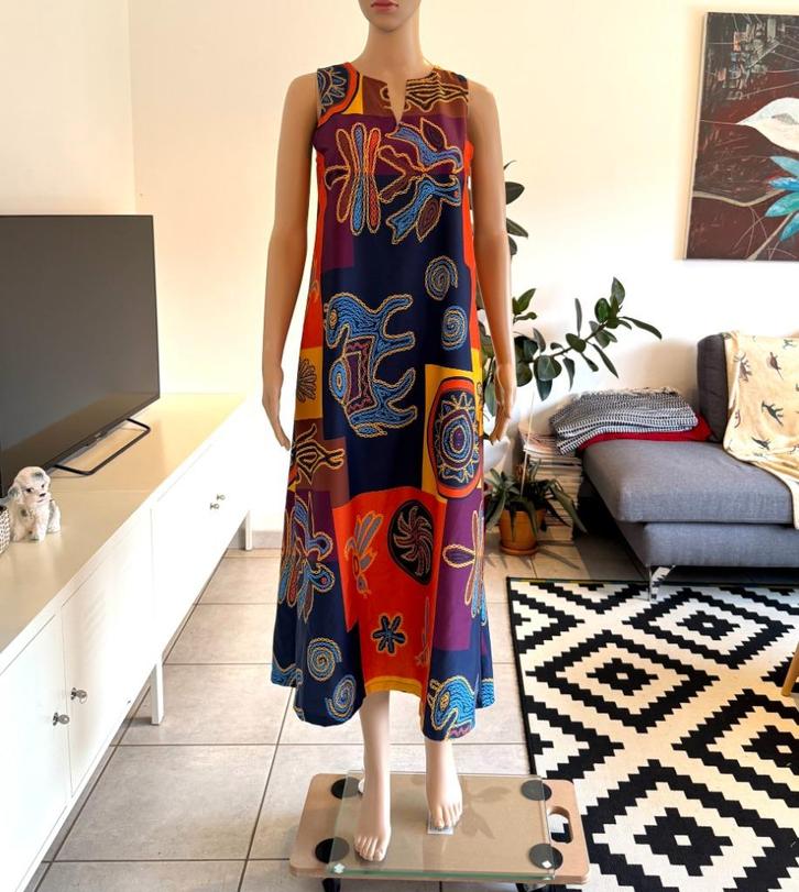 Gorgeous boho dress with colourful print (size S/M), Kleding | Dames, Jurken, Zo goed als nieuw, Maat 36 (S), Blauw, Onder de knie