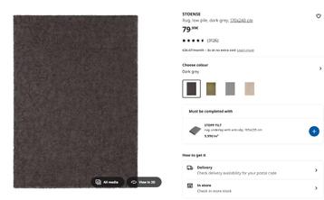 STOENSE IKEA Dark Grey Rug (170x240cm) beschikbaar voor biedingen