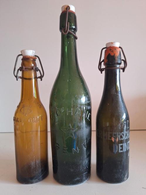 3 oude bierflessen brouwerijen Gent en Deinze, Verzamelen, Biermerken, Zo goed als nieuw, Ophalen of Verzenden