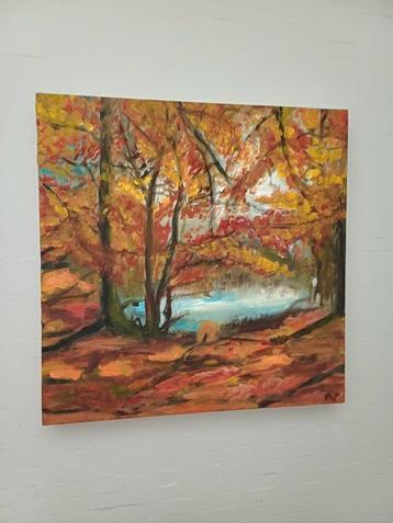 Kleurenpracht! Herfstimpressie. Olie op doek, 40x40 beschikbaar voor biedingen