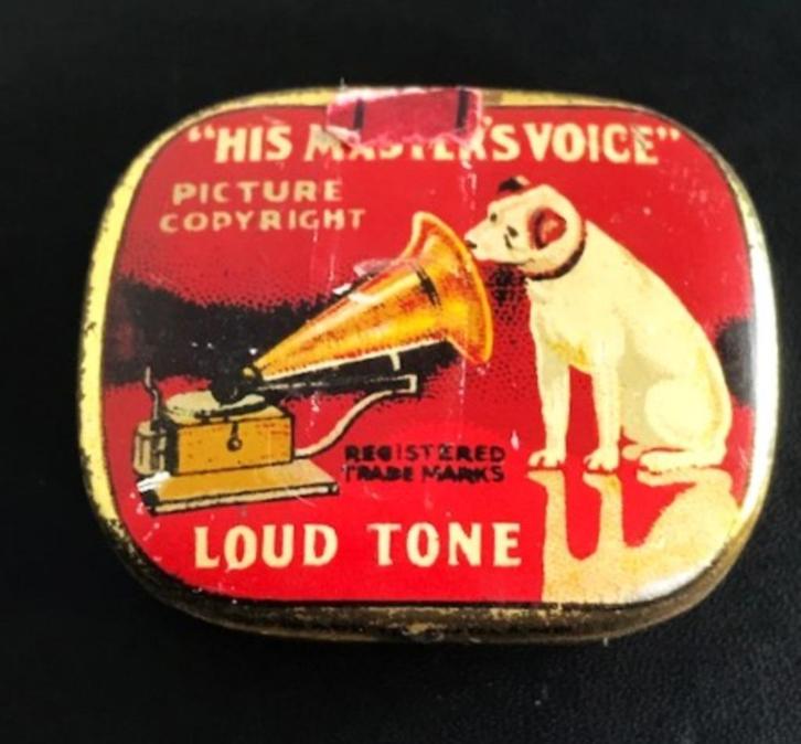 His Master's Voice Boute aiguille Phonographe Antique🎶😎🤗, Collections, Boîte en métal, Utilisé, Enlèvement ou Envoi