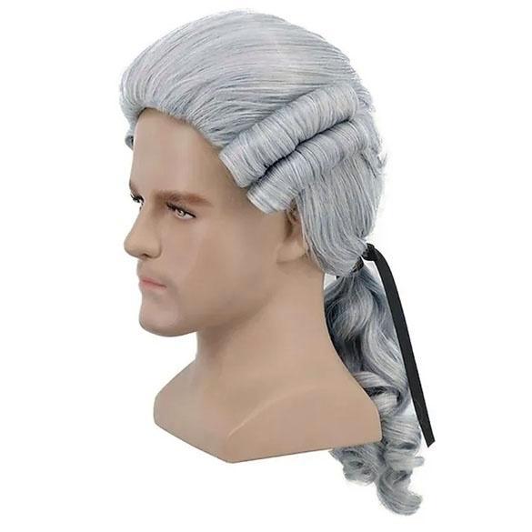 Historische Barok Rococo Mozart pruik zilvergrijs met staart, Handtassen en Accessoires, Uiterlijk | Haarverzorging, Nieuw, Verzenden