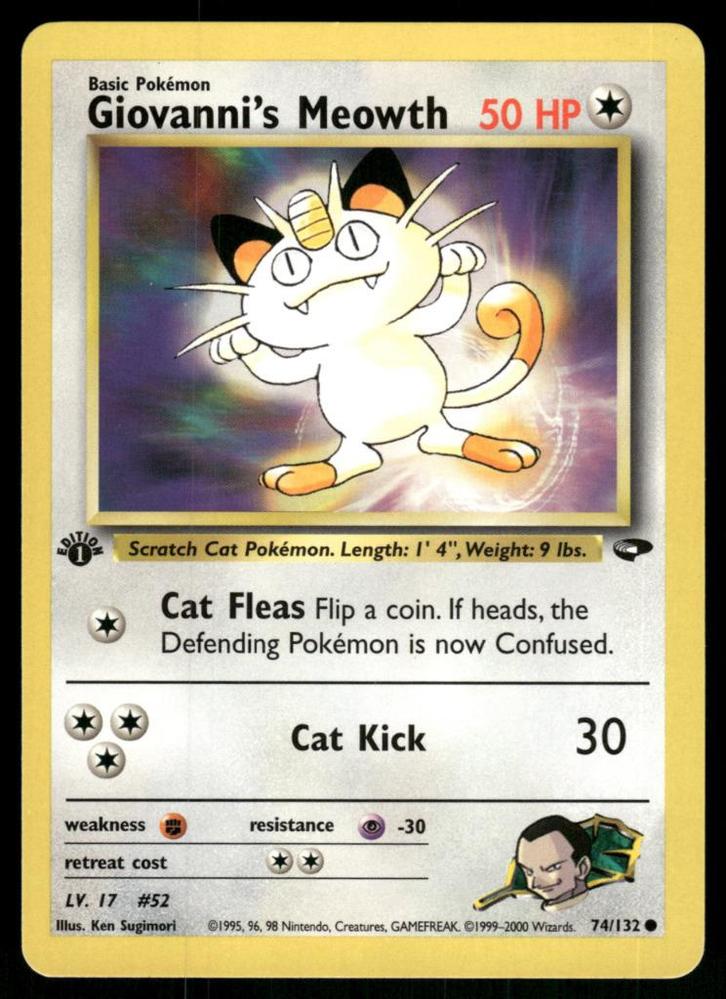 Giovanni's Meowth 74/132 - Gym Challenge (1st edition), Hobby en Vrije tijd, Verzamelkaartspellen | Pokémon, Gebruikt, Verzenden