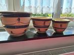 3 Cachepots, Rond, Zo goed als nieuw, Aardewerk, Tuin