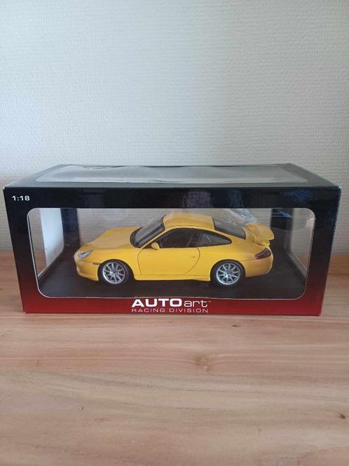 Porsche 911(996) GT3 Geel Autoart 1/18 zie objecten, Hobby en Vrije tijd, Modelauto's | 1:18, Nieuw, Auto, Autoart, Ophalen