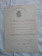 oorkonde Ridder in de orde van Leopold II met Zwaarden, Verzamelen, Militaria | Algemeen, Ophalen of Verzenden, Landmacht, Lintje, Medaille of Wings