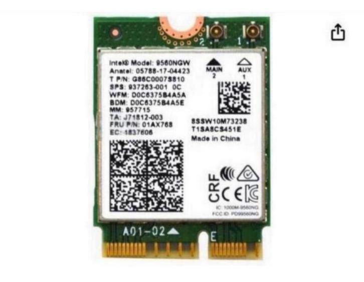 9560NGW Dual Band 1,73 Gbps Wireless Intel NGFF Key E wifi, Computers en Software, Netwerkkaarten, Nieuw, Intern, Ophalen of Verzenden