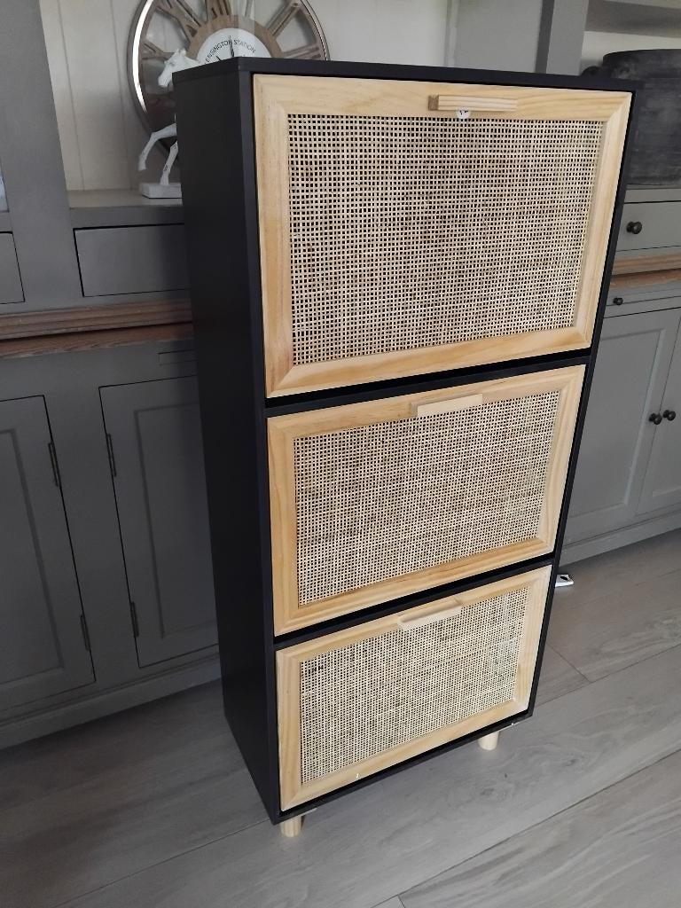 schoenenkast zwart met naturel hout nieuw, Ophalen, Nieuw