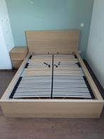 Bedframe + lattenbodem + nachttafel, Huis en Inrichting, Slaapkamer | Bedden, Ophalen, Beige, Tweepersoons, 140 cm