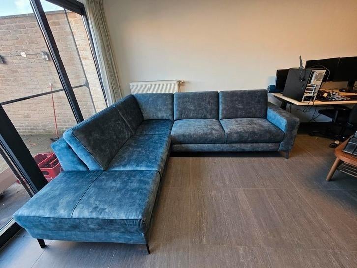 Henders & Hazel Napels blauw karese hoeksalon, Huis en Inrichting, Zetels | Zetels, Ophalen, Hoekbank, Nieuw, Stof