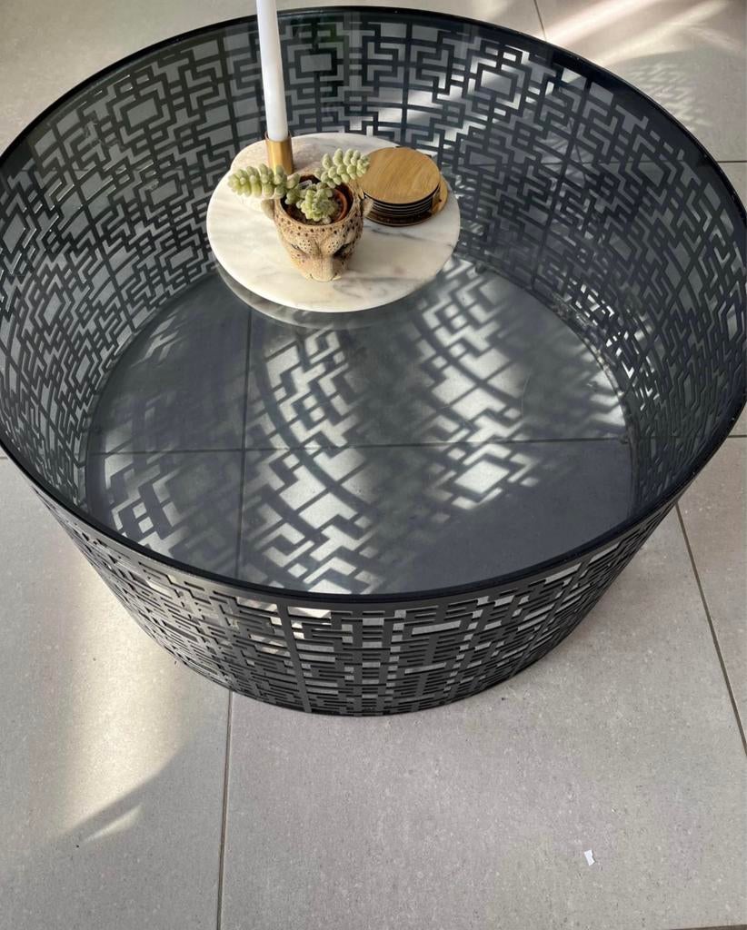 table basse ronde plateau verre structure fer forgé 40x80cm, Maison & Meubles, Moins de 50 cm, Rond, 50 à 100 cm, Verre