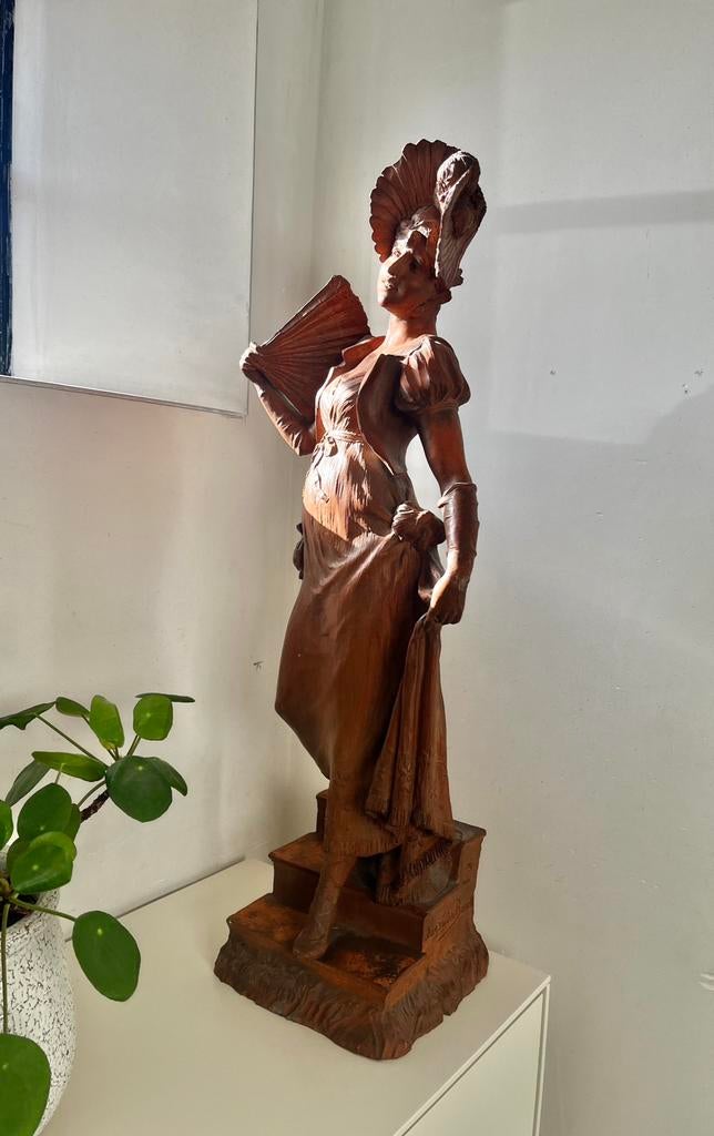 Art nouveau Dominique van den Bossche beeld, Statue, Art nouveau, Patiné, Enlèvement