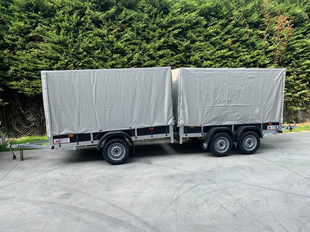 Dubbelas Bak aanhangwagen + huif 258x130x145, Ophalen, Nieuw