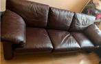Bruine lederen 3-zit zetel met verstelbare hoofdsteunen, Ophalen, Gebruikt