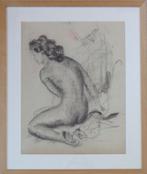 PAUL GRUSENMEYER / ZITTEND NAAKT / ORIGINEEL WERK / 87x73cm, Antiek en Kunst, Ophalen