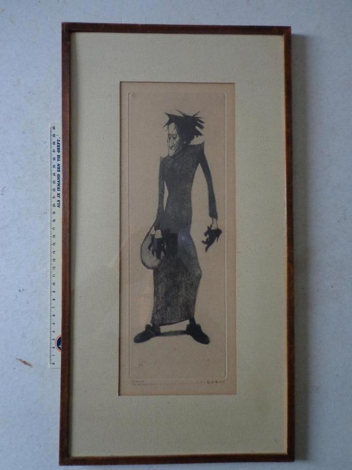 ets Jaak Gorus De oude dame van de Meir, Antiek en Kunst, Kunst | Etsen en Gravures, Ophalen of Verzenden