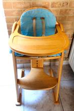 Stevige houten verstelbare kinderstoel met zitkussen, Ophalen, Gebruikt, Meegroeistoel, Gordel(s)