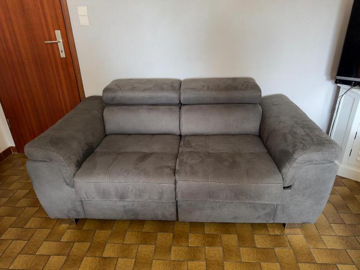 Ensemble 2 Canapés Relax Électriques - Tissu Gris, Maison & Meubles, Canapés | Salons, Utilisé, Banc droit, Quatre personnes ou plus