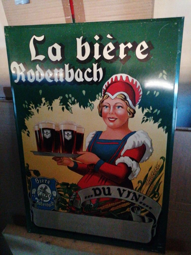 Oud blikken bier bord rodenbach, Ophalen of Verzenden
