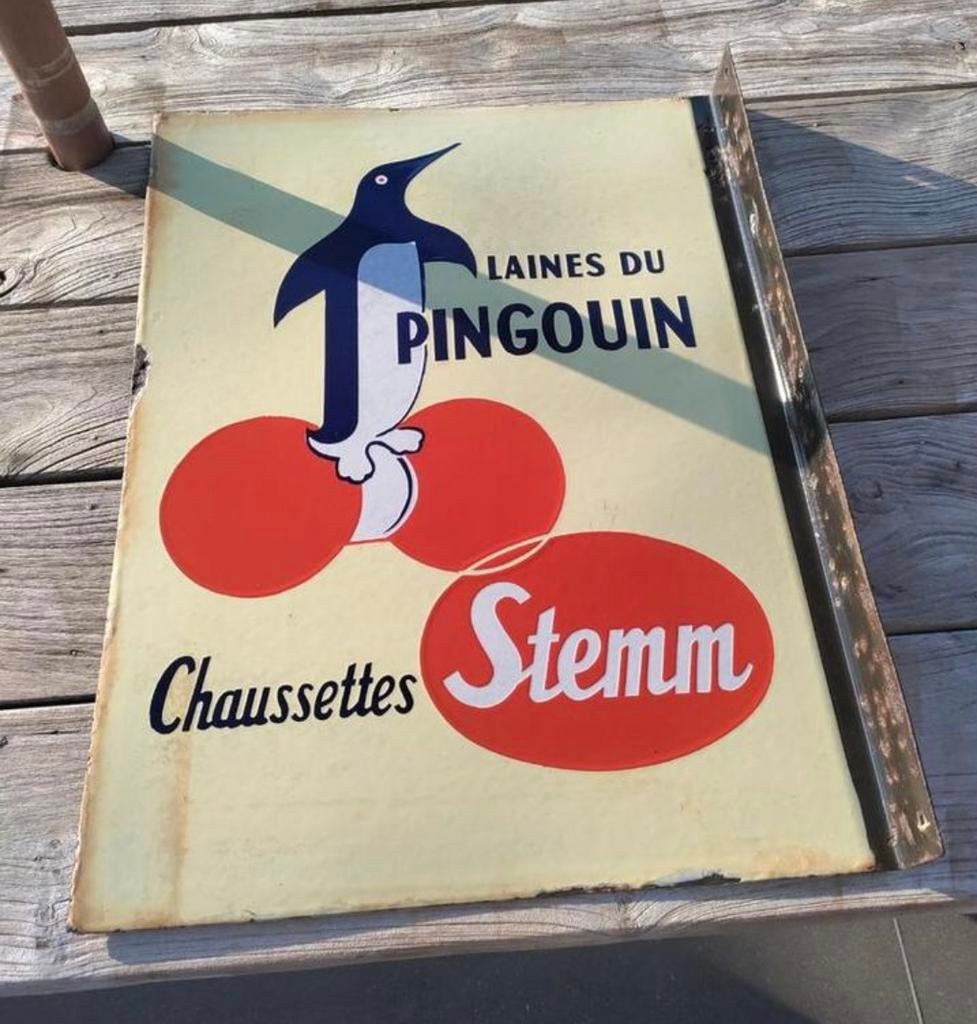 Dubbelzijdig Emaillebord Pingouin - Stemm, Ophalen of Verzenden, Gebruikt, Reclamebord