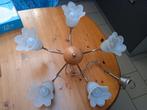 Lustre 5 branches. Globes en verre givré forme tulipe., Enlèvement, Comme neuf, Verre
