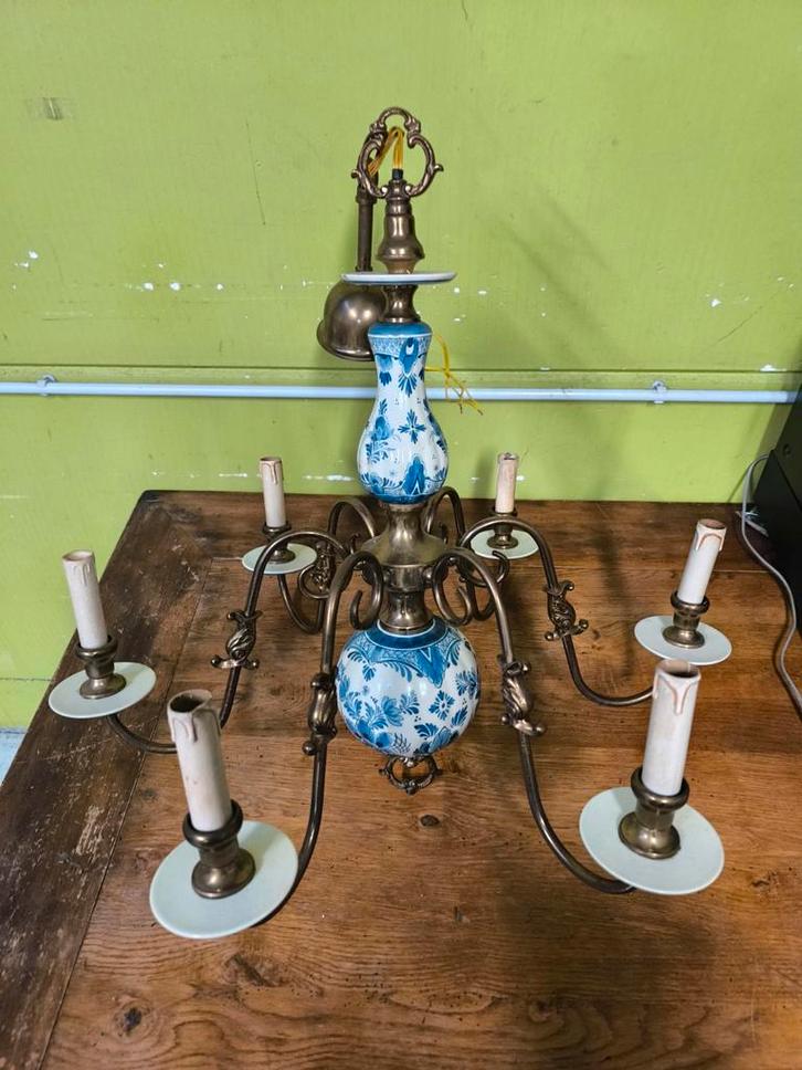 Kroonluchter – Delfts blauw stijl – 6 armige hanglamp, Antiek en Kunst, Antiek | Verlichting, Ophalen