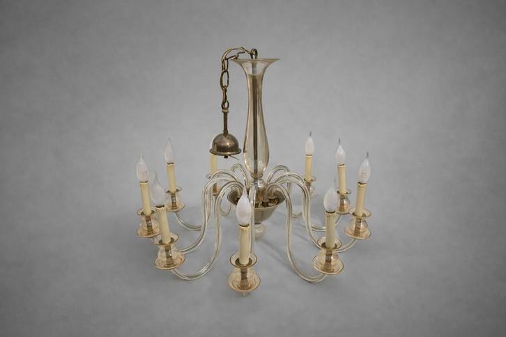 Glazen luster / kroonluchter 8-lichts – klassiek model, Huis en Inrichting, Lampen | Kroonluchters, Ophalen