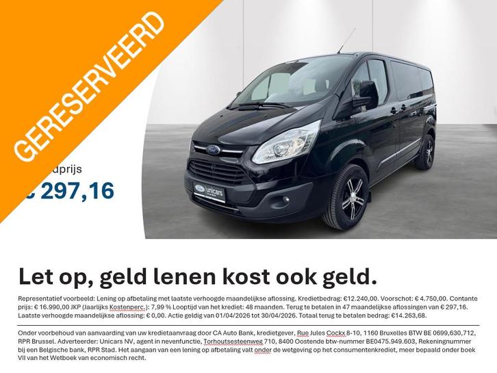 Ford Transit Custom 290S 2.0TD130Pk/96Kw M6 FWD Limited DC, Autos, Camionnettes & Utilitaires, Entreprise, Achat, Airbags, Air conditionné