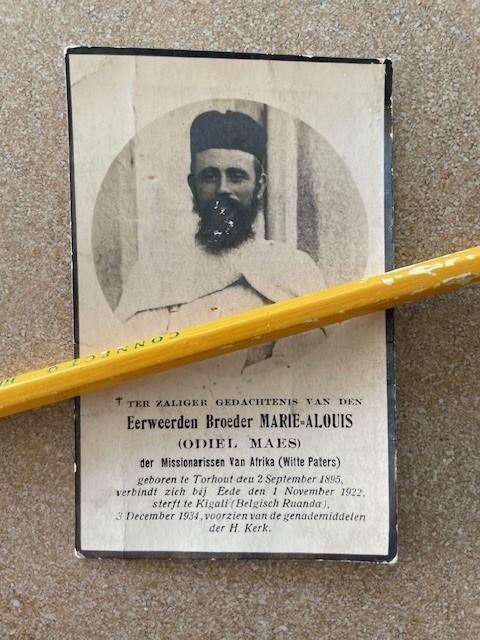 MISSIONARIS WITTE PATER E.B. MAES Torhout + Kigali Rwanda, Verzamelen, Ophalen of Verzenden, Bidprentje