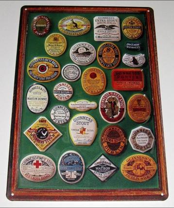GUINNESS BIER  Metalen Bord Collectie Guinness Beer Labels beschikbaar voor biedingen