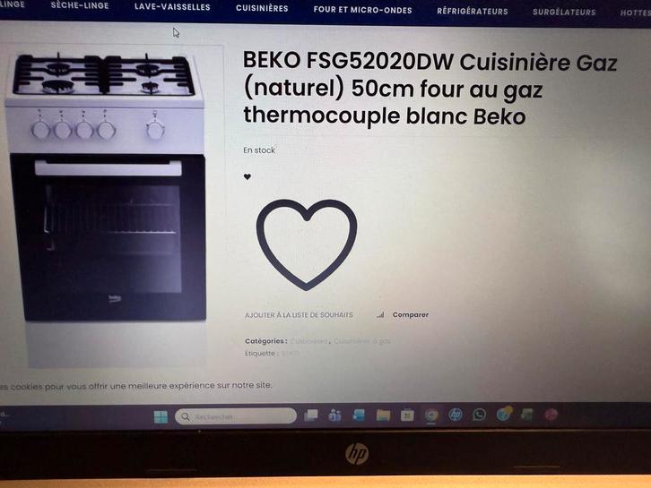 À VENDRE : Cuisinière à gaz BEKO – Bon état – 4 feux, Electroménager, Cuisinières, Enlèvement